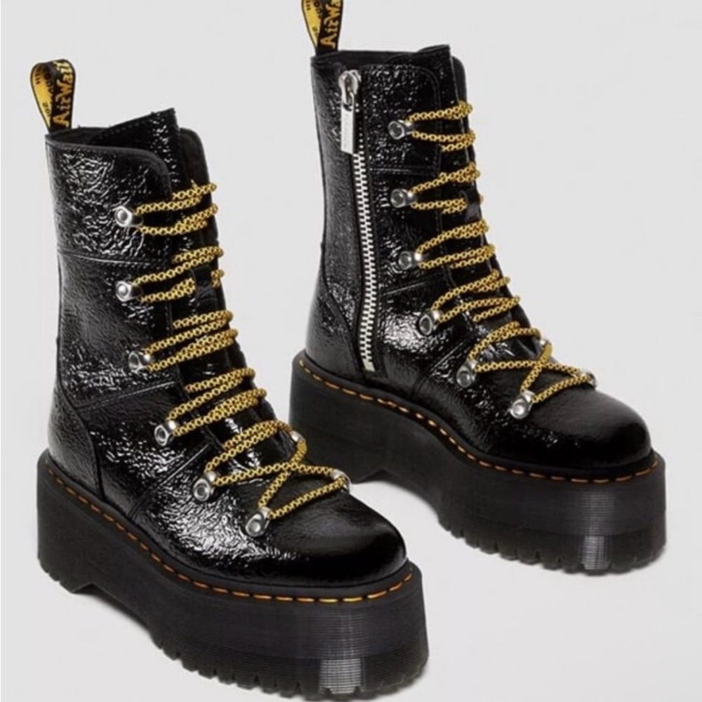 Dr. Martens Black Combat Boots with Gold Laces